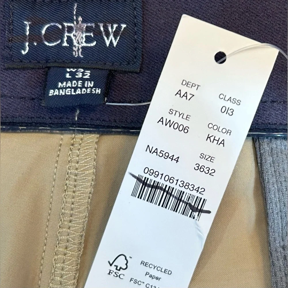 NWT J. Crew: 770™ Straight-fit Tech Pant For Men in Khaki, Size W36 X L32